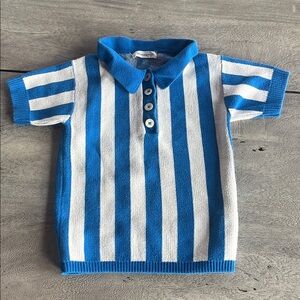 Misha & Puff Pima Cotton Knit Polo Top Blue Cream Stripe 7-8Y